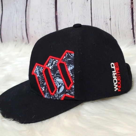 Y2K World Industries Skateboarding Pitchfork W Embroidered Flatbill Snapback Hat - Picture 4 of 11